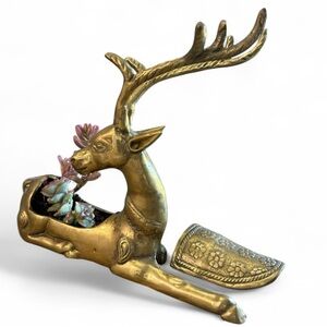 Vintage Solid Brass Deer Planter